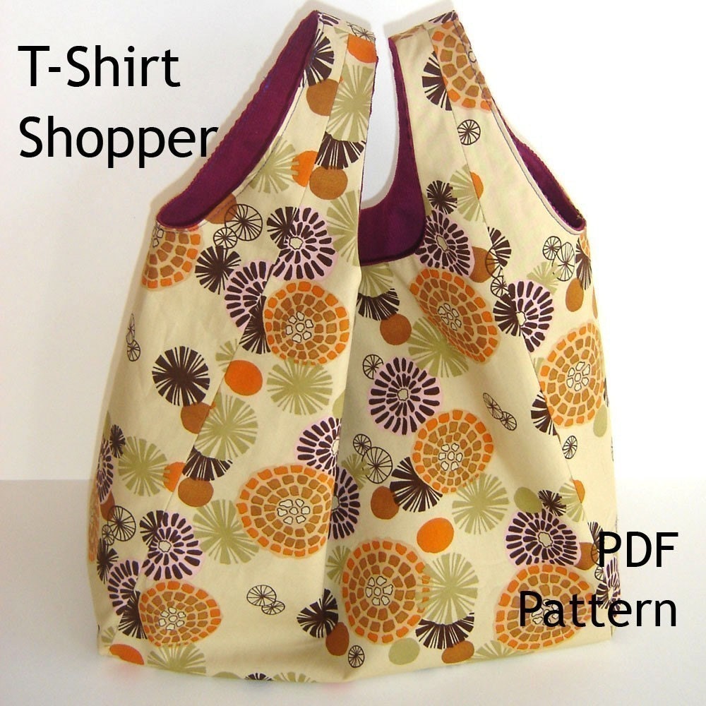 Tote Sewing Pattern - Reversible T-Shirt Shopper - PDF Bag Pattern, INSTANT DOWNLOAD