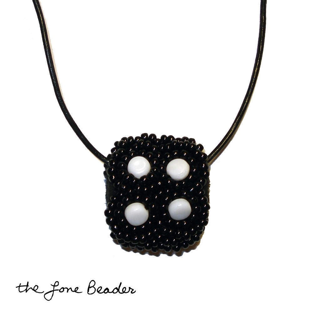 BEADED DICE bead black/ white Inchie art slide pendant