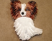 Sitting Happy PAPILLON dog - beaded art pin/ pendant (Made to Order)