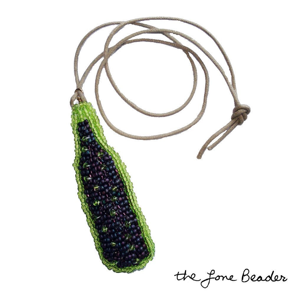MERLOT Beaded wine bottle pin/ pendant w/ cord