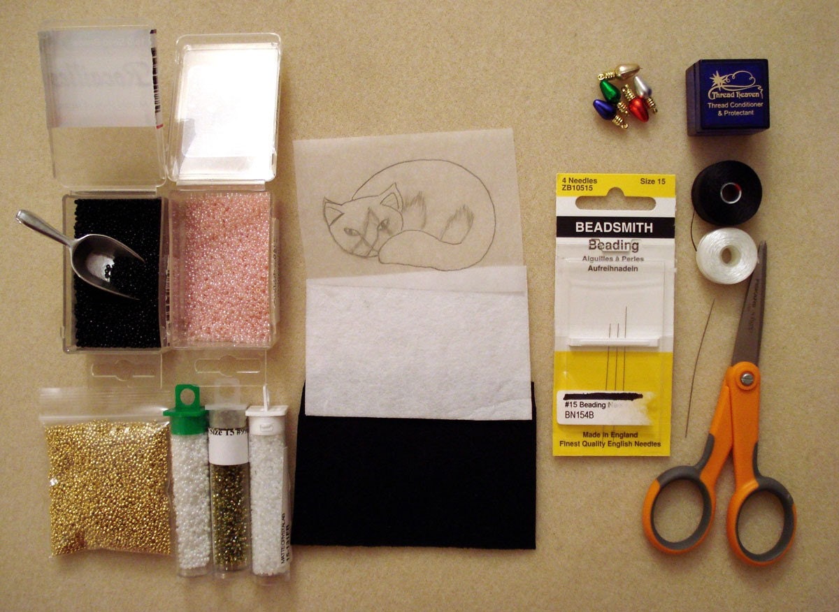 Intro to Extreme Bead Embroidery basic tutorial PDF file - download (Cat Pin) (For Personal Use Only)