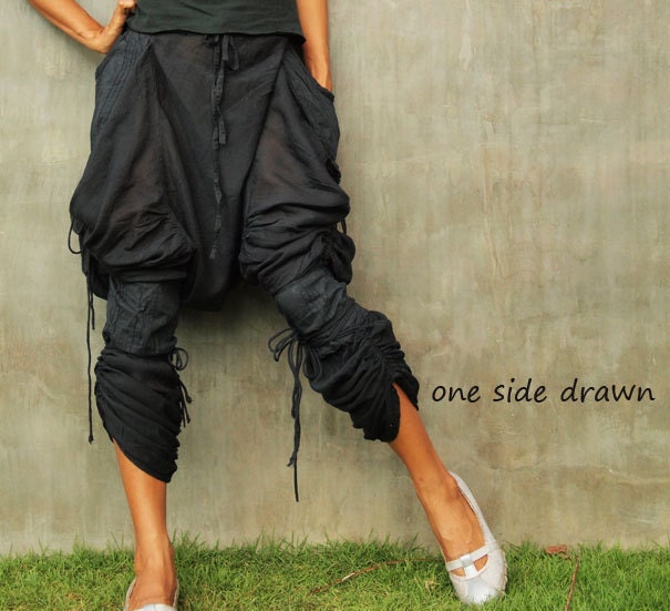 Heather Pants...Black mix silk Streampunk (one size fit upto L)