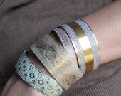 Purple Cuff Bracelet . Floral Pattern Cuff Bracelet . Shabby Weathered Rustic Finish