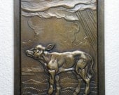 Bronze Sculpture Calf Wall Plaque in Bas Relief, 6" x 8"