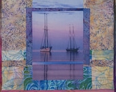 Sunset With Sail Boats Fiber Art Quilt