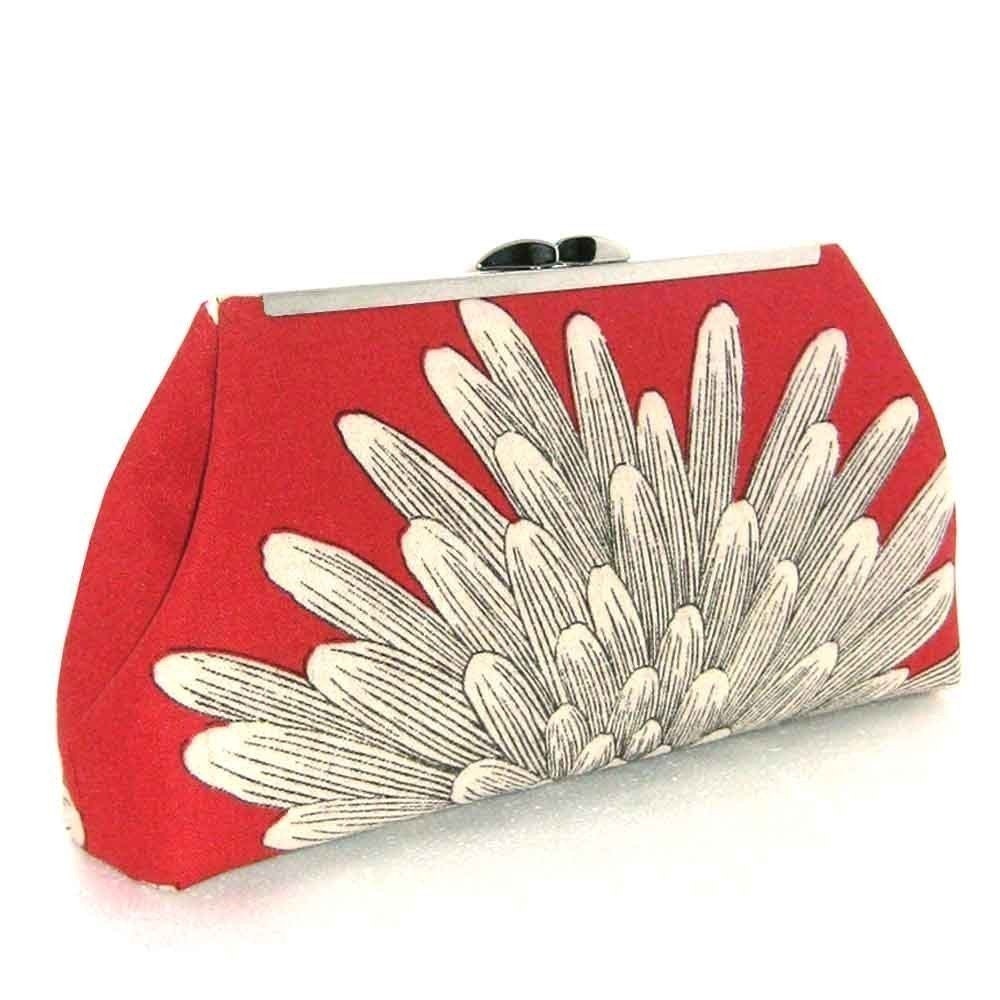 DAHLIA Modern Style Clutch - Soft Red Linen - Ivory Silk Lining