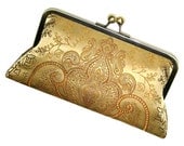 Gold Silk Clutch - Classic Damask Purse - Silk Lining