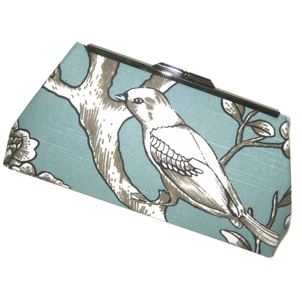 Blue White Bird Clutch Purse Handbag