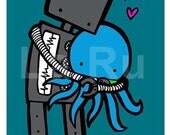Robot Love Octopus 5x7 print