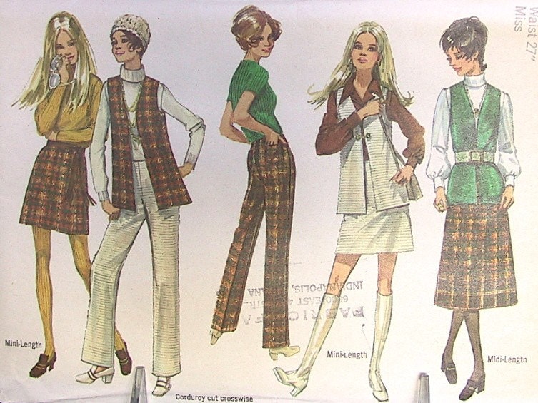 Vest Skirt Pants Sewing Pattern Vintage 1970s Simplicity 8955 Bust 36 Inches