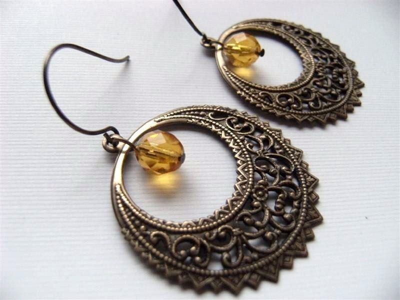 Simple Brass Filigree Hoops and Yellow
