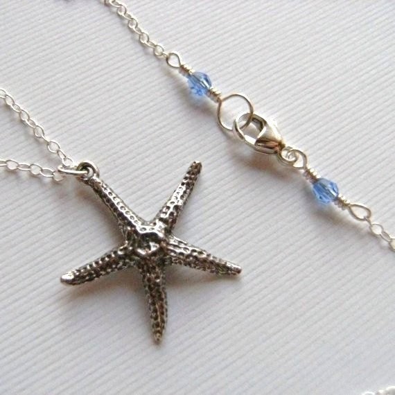 Necklace Sterling Silver Starfish and Blue