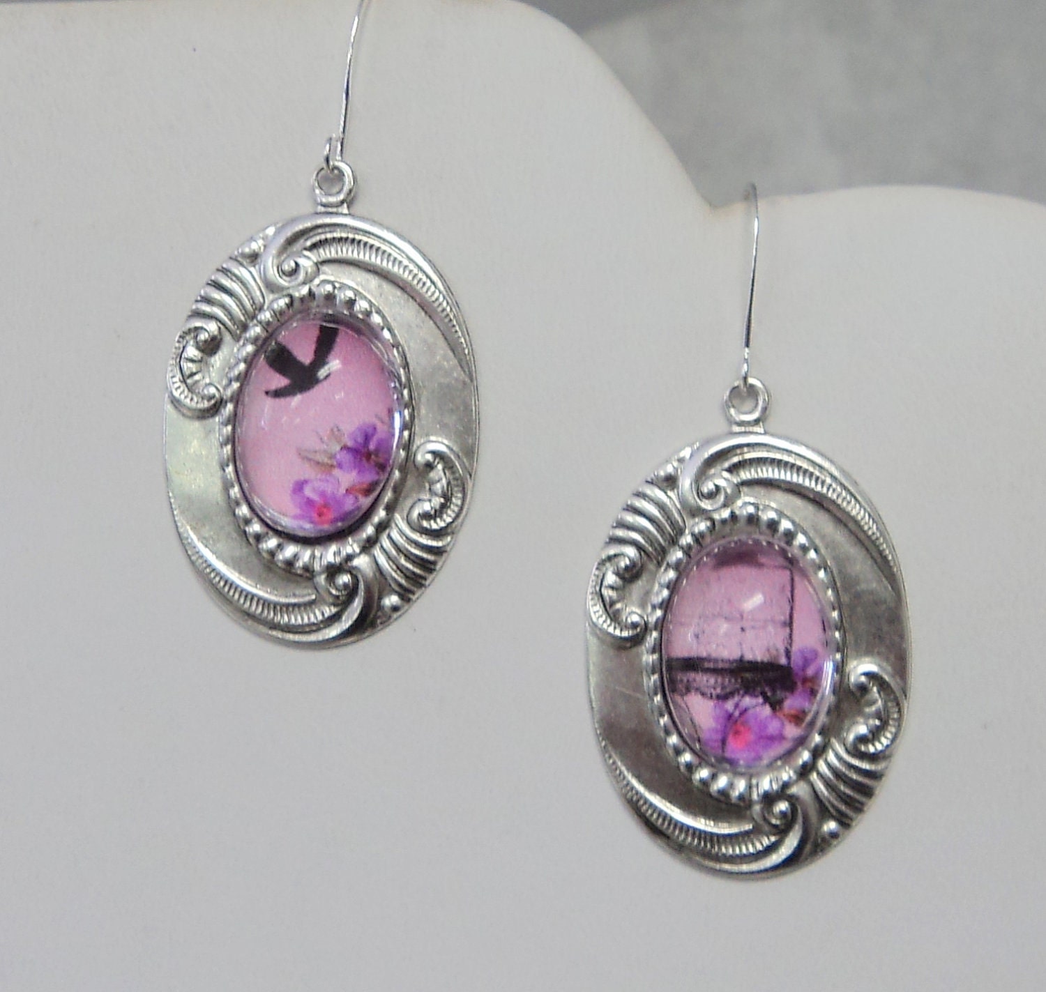 Earrings Coming Home Black Bird Cage Cab Art Nouveau