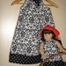 black-white damask and polka dots  pillowcase dress with matching American Girl Doll dress (sizes xsmall to medium)