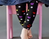 Crawler Covers Baby Leg Warmers---Black with Colorful Hearts and Dots