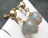 Vintage Earrings Art Glass CopperTurquoise E2375