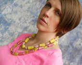 Shoots and Leaves necklace - pink, green, neon chartreuse, porcelain, quartz, serpentine