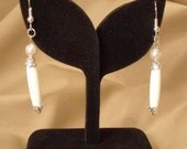 Long White Rice Czech Glass Bead - Dangle Earrings
