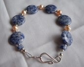 Sodalite Semi Precious Gemstones and Peach Fresh Water Pearls Bracelet