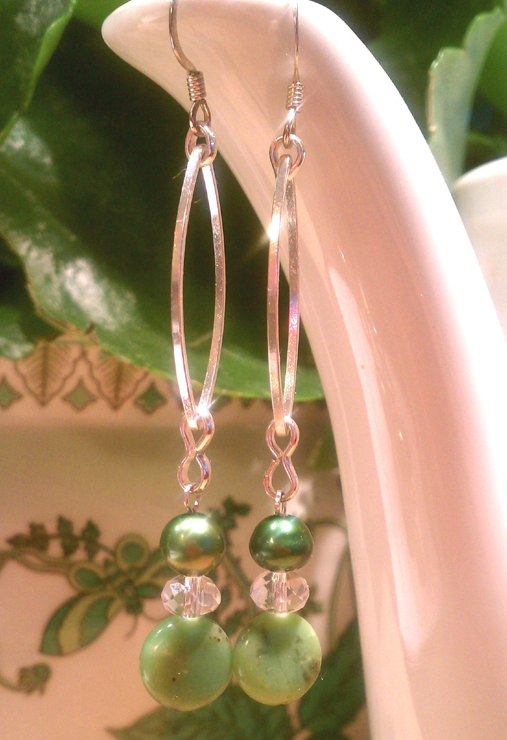 Silver & Anjou Green Pearl Dangle