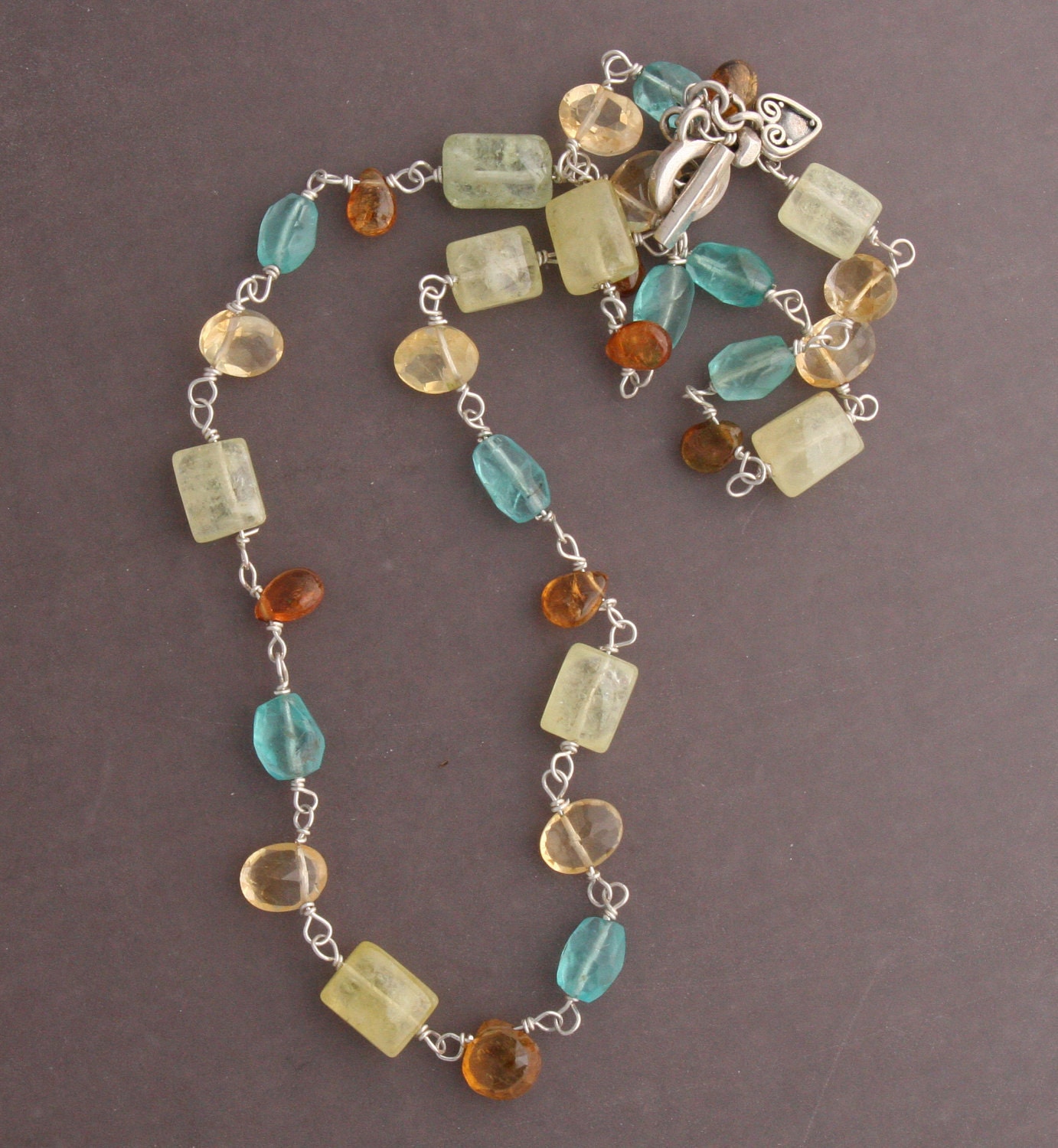 Multi Stone Necklace - Garnet, Apatite, Citrine and Tourmaline