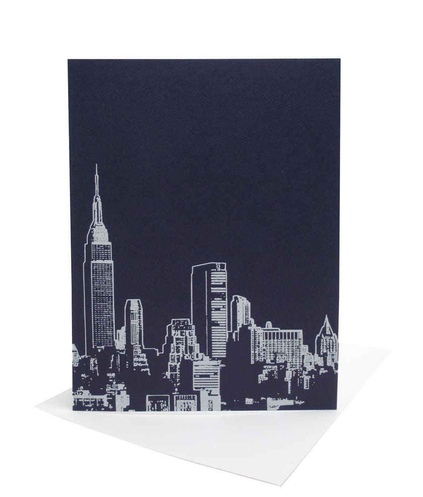 New York Skyline -- Sapphire Blue Hand Printed Card