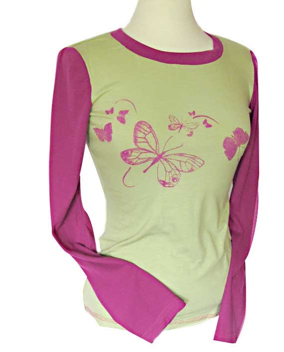 SALE fuchsia on green butterflies t-shirt