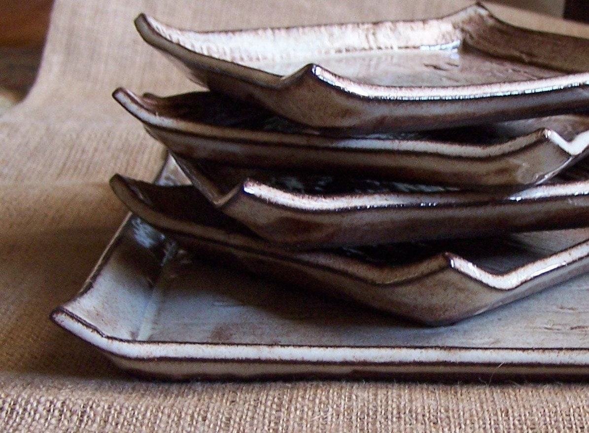 SALE Stoneware Plates with Bamboo Pattern-RESERVED FOR CAROLINE