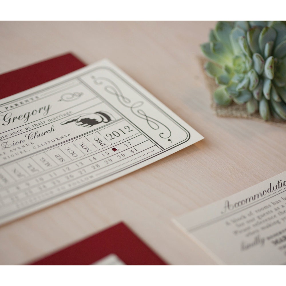 Vintage Ticket Wedding Invitation - Punch Card, Vintage Train Ticket, Travel Wedding Invitation-