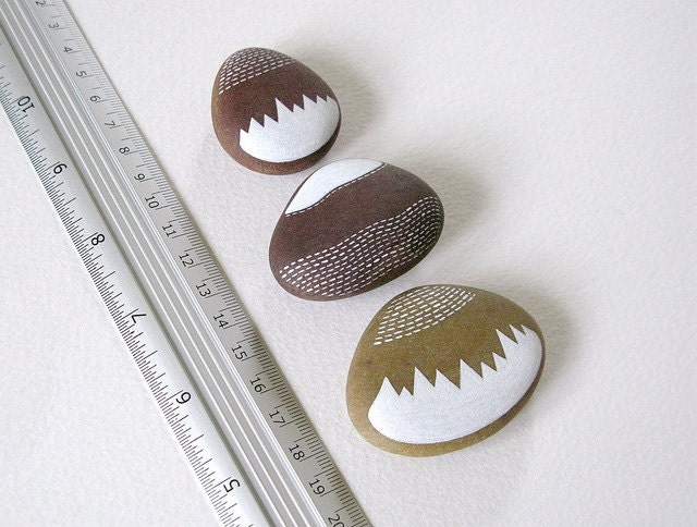 three handpainted beach pebbles // mountain range 3 // by natasha newton