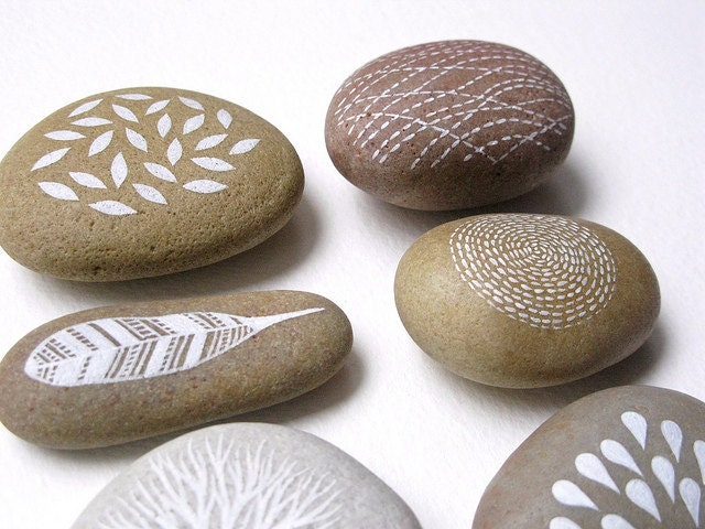 handpainted stone collection // set of six nature designs // by natasha newton