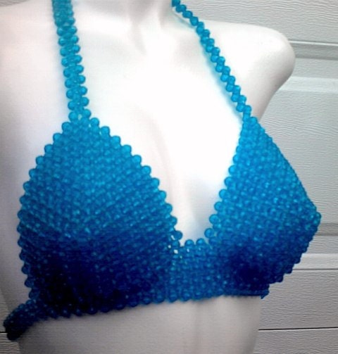 Bikini Bra Blue Candy - 8mm Faceted Beads - Fully Handmade.