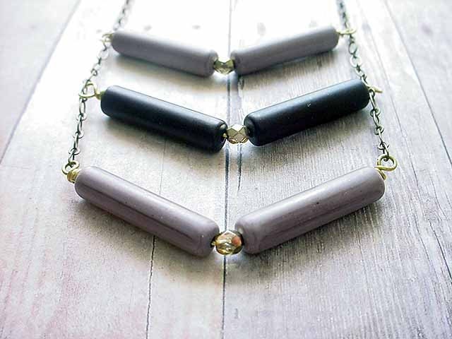 Tribal Geometric Necklace - Boho, Bohemian, Chevron, Dark Brown, Light Brown, Breast Plate - Gift Box