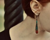 Boho Bohemian Earrings Autumn Fall colors blue green teal cedar red Wedding romantic feminine gift for her Under 25