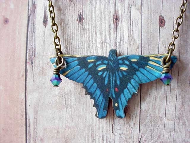 Blue Butterfly Pendant Cobalt Blue Butterfly Necklace Midnight Blue