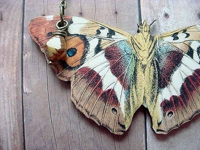 Moth Necklace Butterfly Pendant Autumn Wedding Neutral Warm Fall Colors Gift for Her