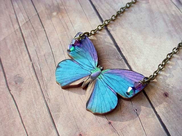 Blue and Purple Butterfly Pendant Moth Necklace