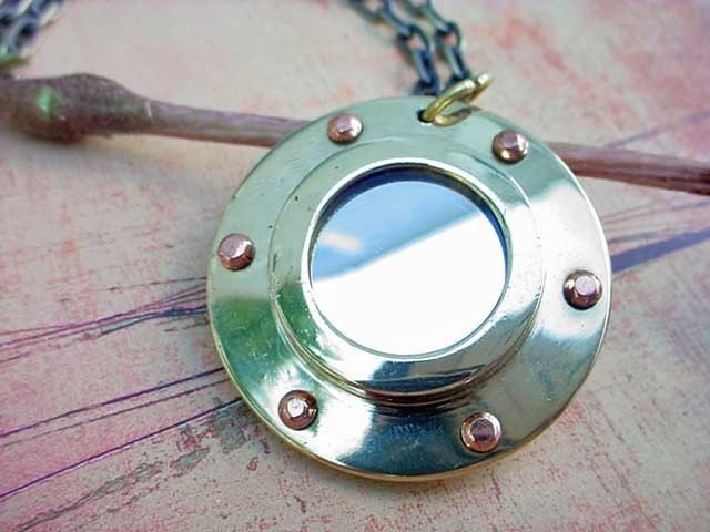Porthole Pendant Nautical Necklace Brass Cruise Ship Unisex Gift Under 50
