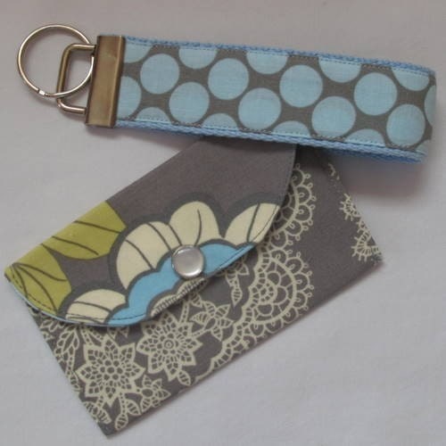 Mini Wallet and Key Fob Set in Amy Butler grey Lacework and slate Full Moon (see shop annc. for free shipping offer)