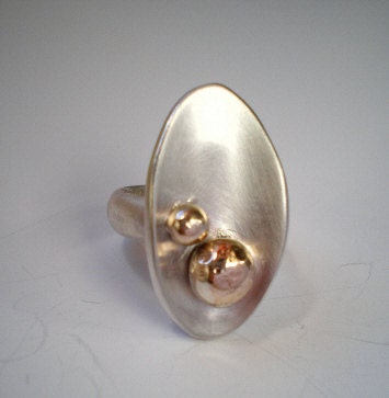 Delicious, Repurposed, handmade Sterling Silver solid 9ct Gold ring