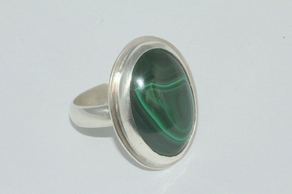 Mirror of the soul/ natural malachite and sterling silver Ring