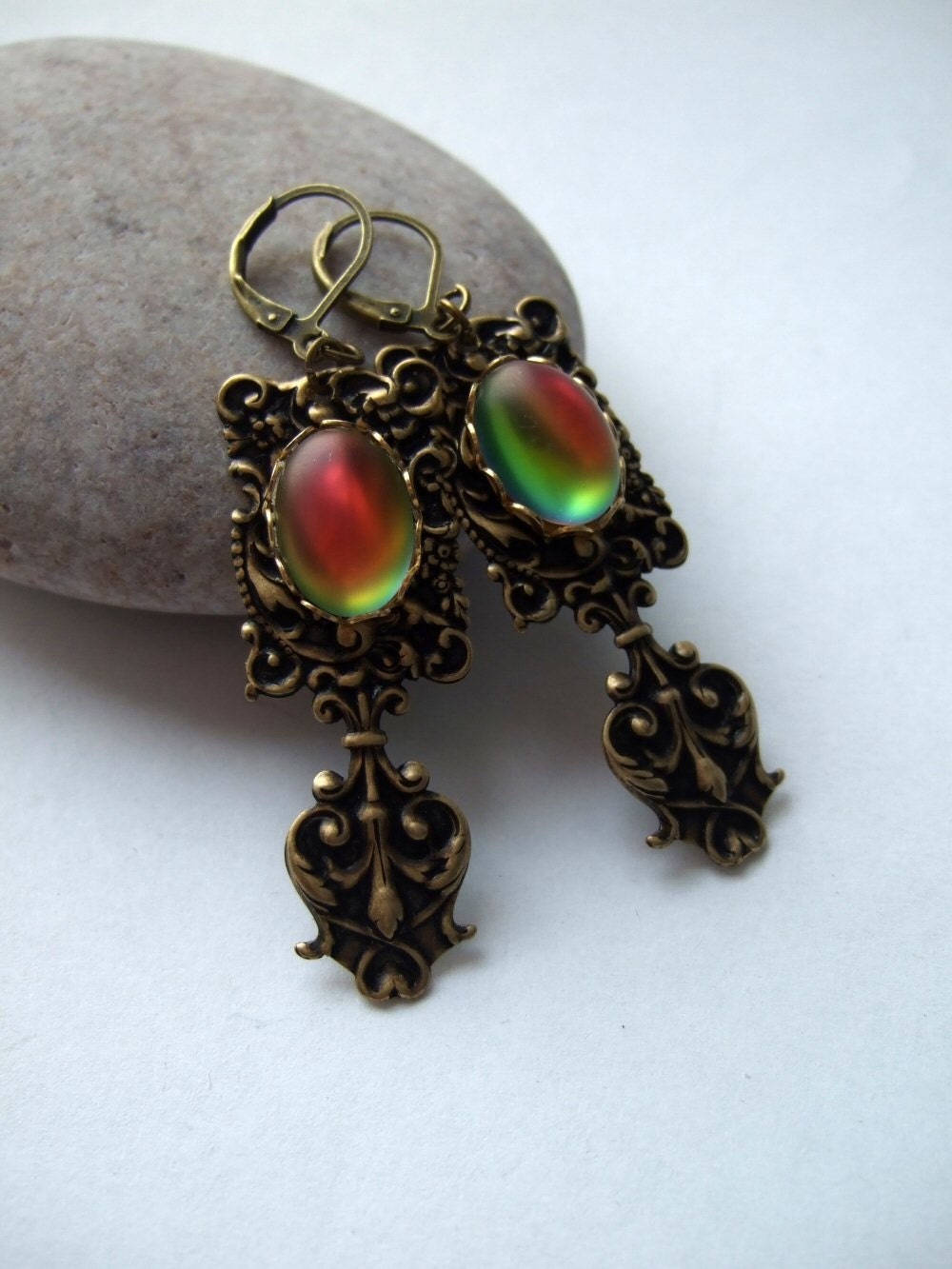 Catherine Earrings - Vintage Glass and Brass.