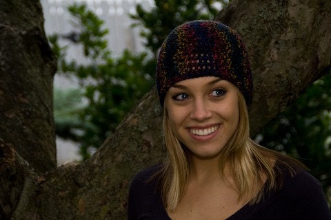 Hat,  Black with Flecks of Color, Cottony Soft