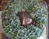 Air Dried Hydrangea Wall Door WREATH Vintage Blue Green Cottage Style 10 inch