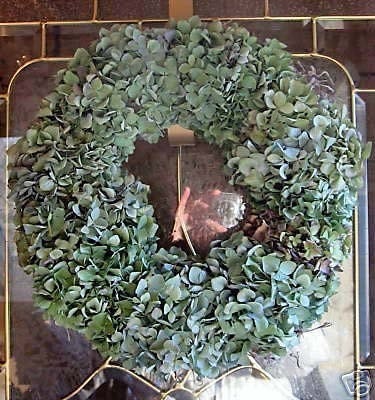 Air Dried Hydrangea Wall Door WREATH Vintage Blue Green Cottage Style 10 inch