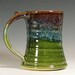 Coffee mug ceramic, beer tankard stein cup, glazed in green brown, handmade stoneware by hughes pottery