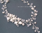 Pearl Bridal Necklace, White Swarovski Pearl Bridal  Necklace- Austrian Crystals Rhinestone Wedding Jewelry for Brides