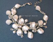 Ivory Swarovski Pearl Vine Bridal Bracelet - Wide Vine Floral Crystals Rhinestone Filigree Bride Bridesmaid Wedding Cuff Gift