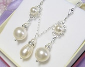 Earrings Necklace Bridal Jewelry Set - Bride Bridesmaid Ivory Swarovski Pearl Crystal Rhinestone Silver WEdding Gift
