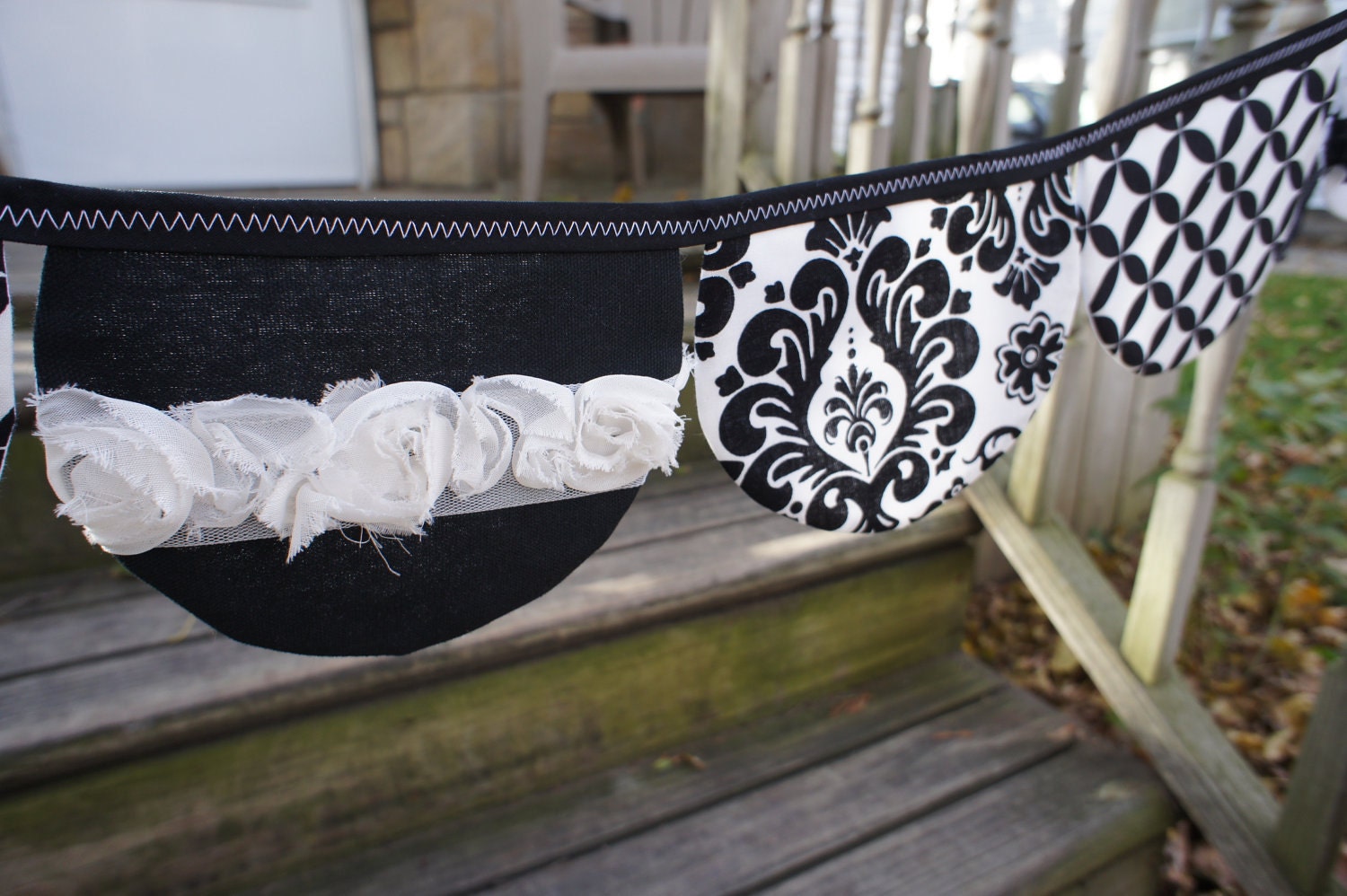 fabric bunting banner -- black & white